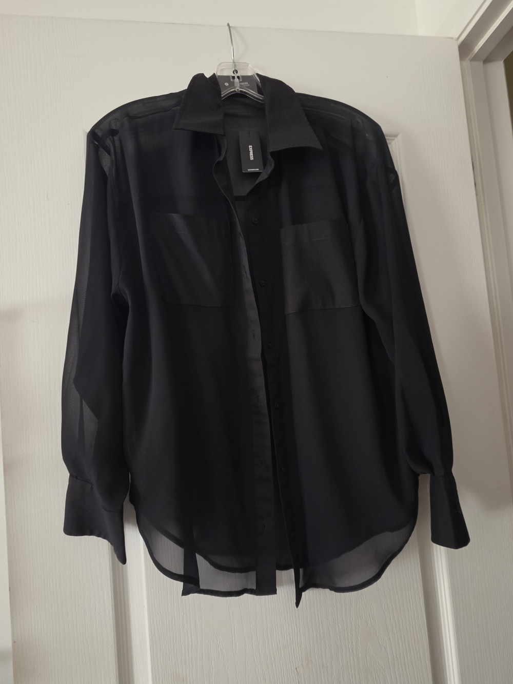 Express Boyfriend Portofino Shirt Sheer Black XS Like New